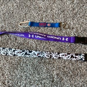 3 lanyards. under armor, mickey, cubs